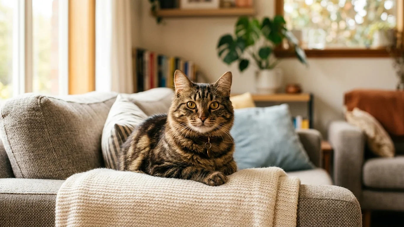 Chat en bonne santé sur un canapé