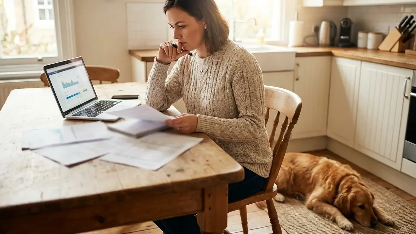 Propriétaire comparant des devis d'assurance pour son chien