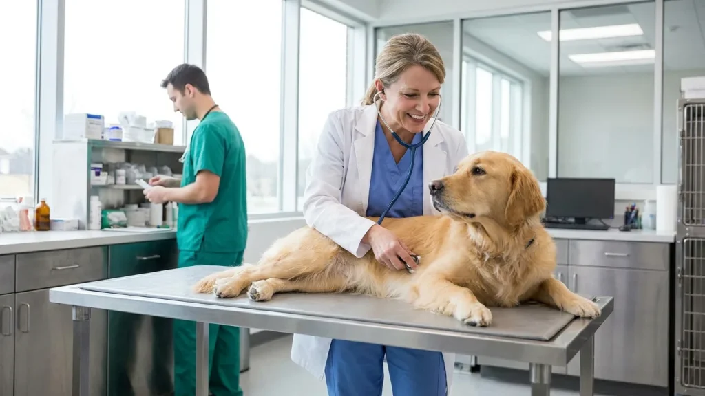 Vétérinaire examinant un chien en consultation