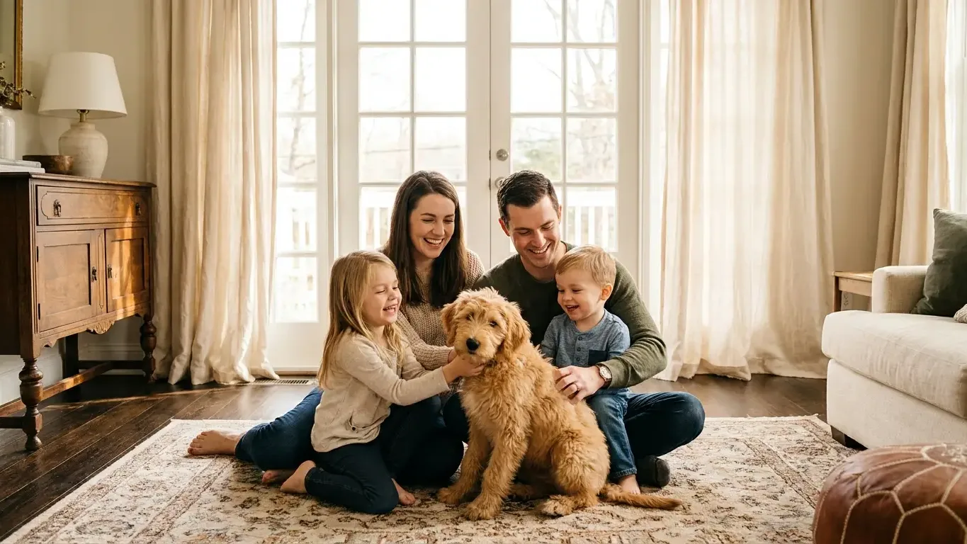 Famille protégeant son animal de compagnie avec une assurance santé adaptée