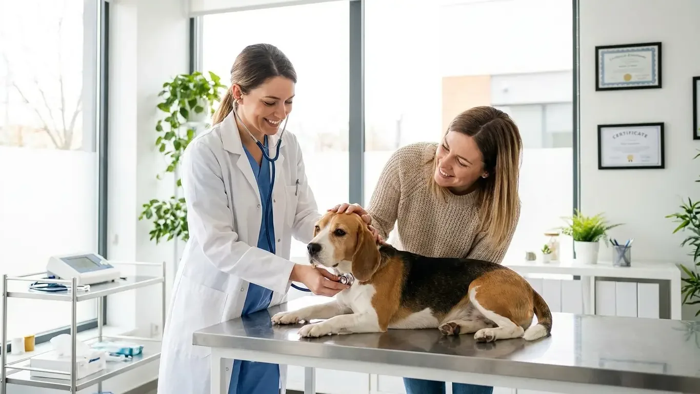 Vétérinaire examinant un chien en consultation